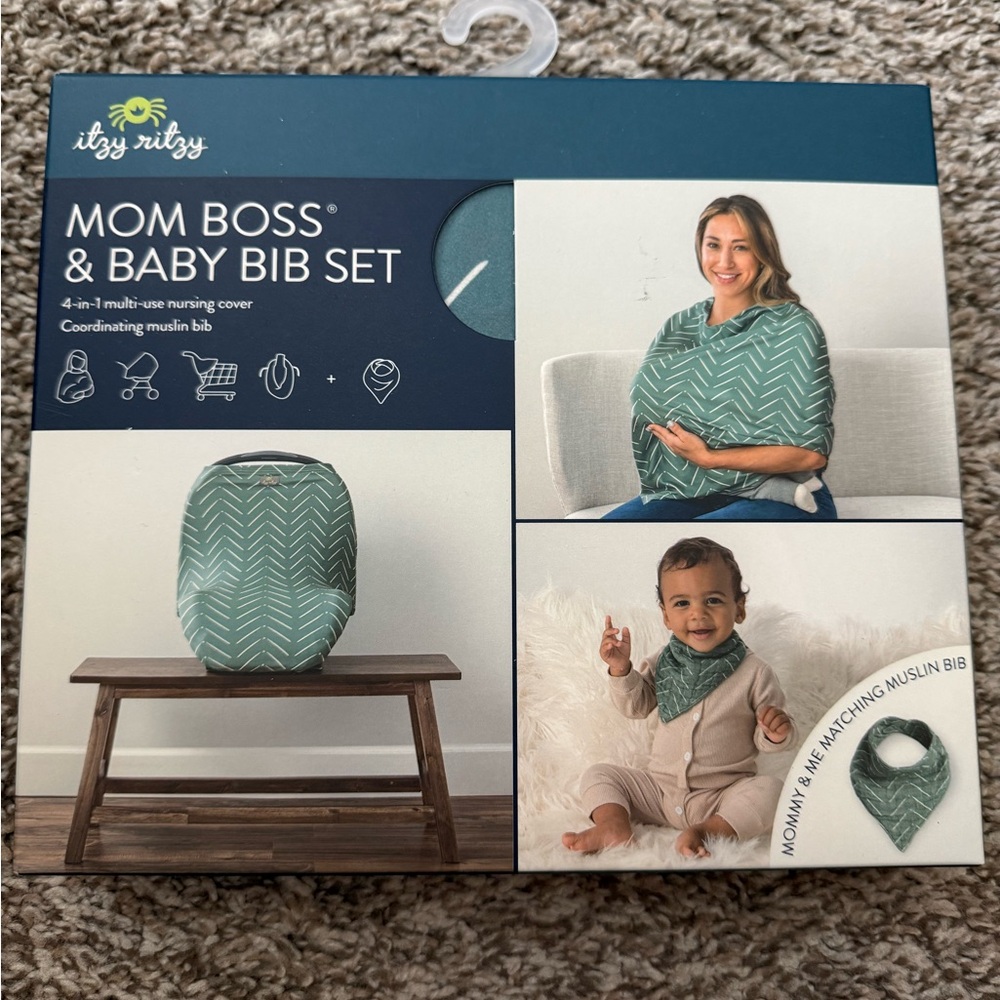 BRAND NEW: Itzy Ritzy Mom Boss & Baby Bib Set in Green